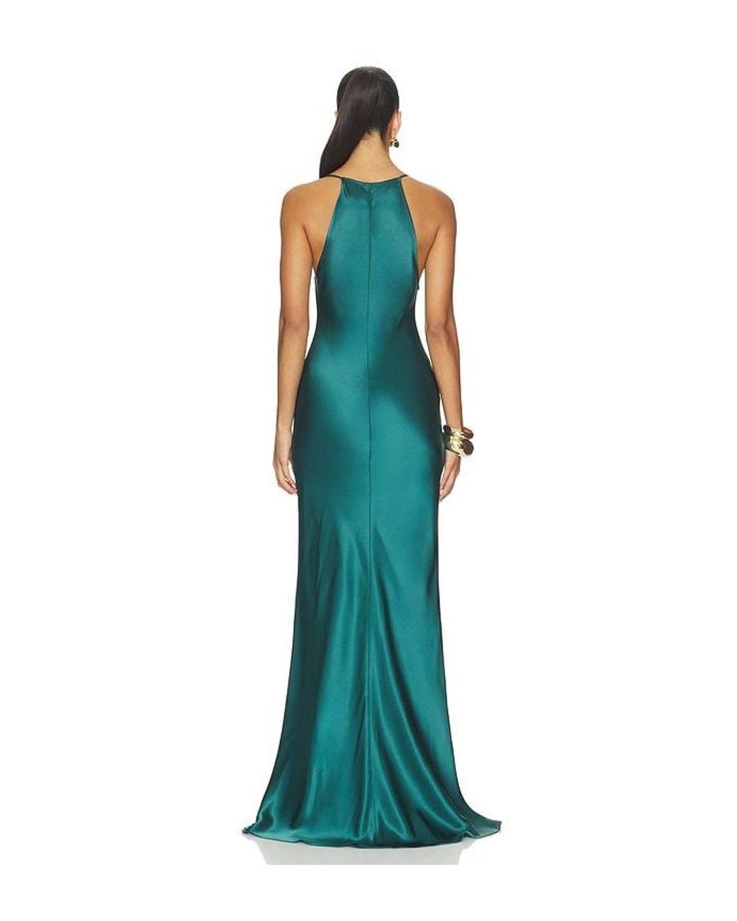 LAPOINTE Blue Satin Halter Gown