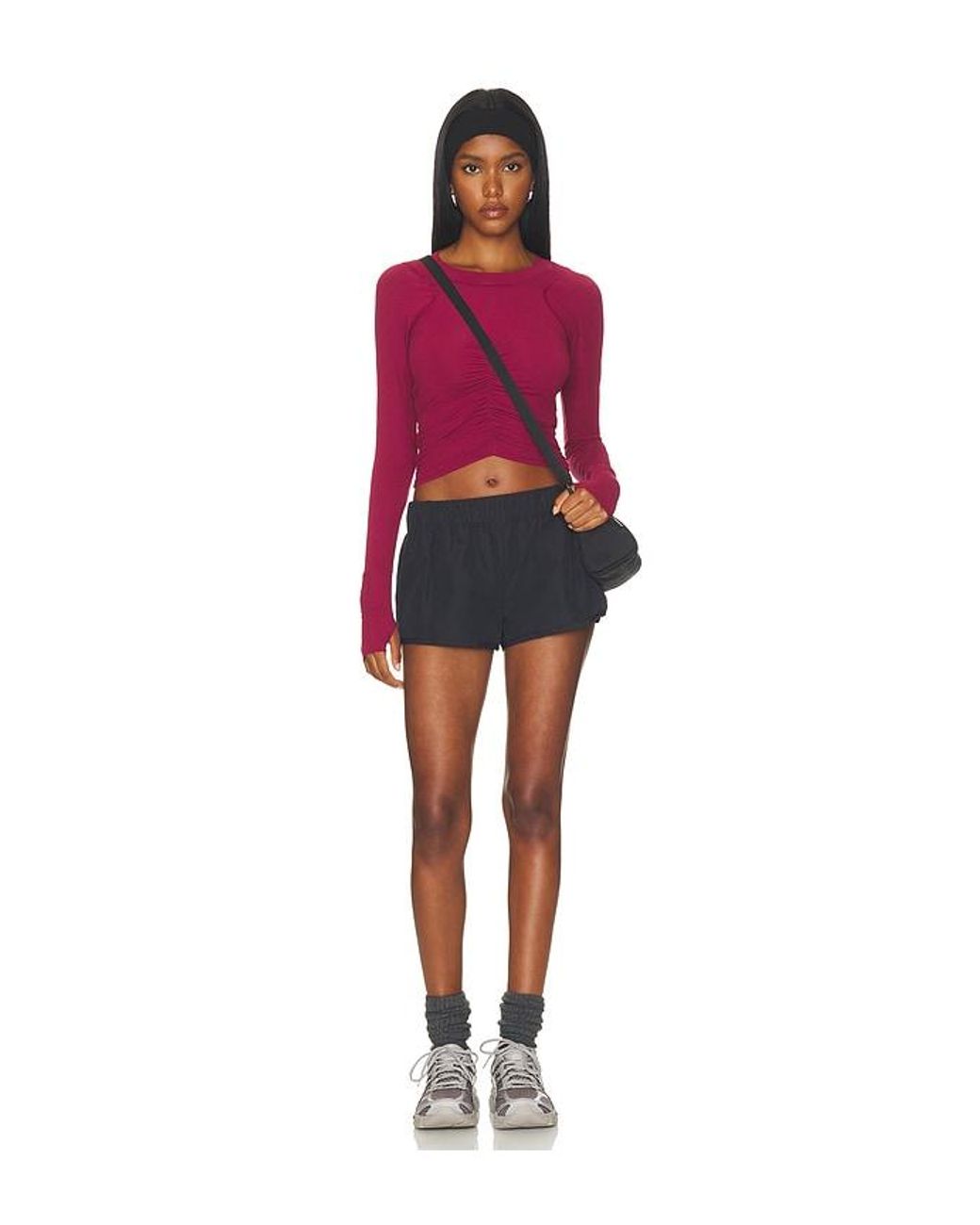 Free People Red X Fp Movement Tempo Ruched Longsleeve Top