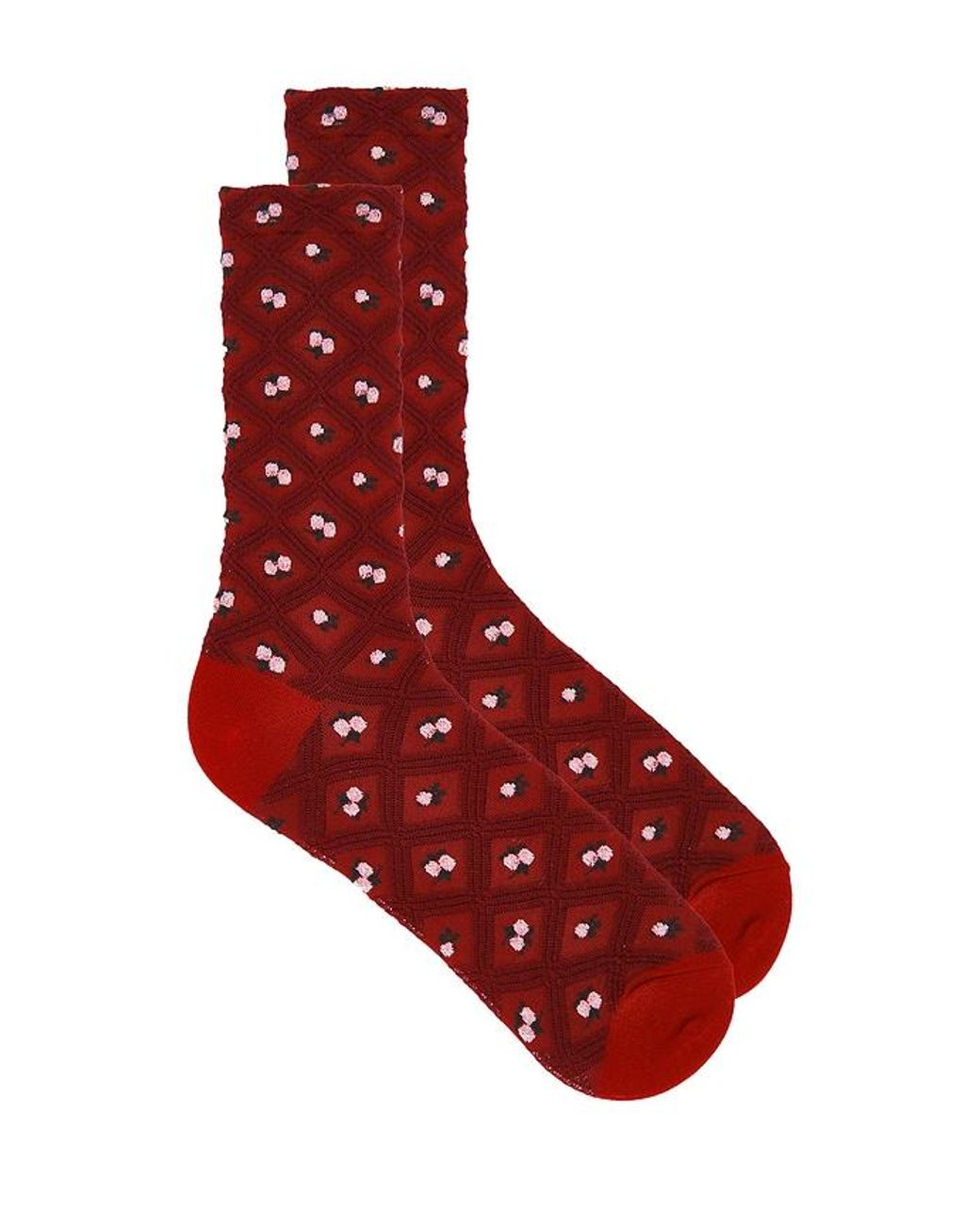 Free People Red Floral Jaquard Trouser Socks