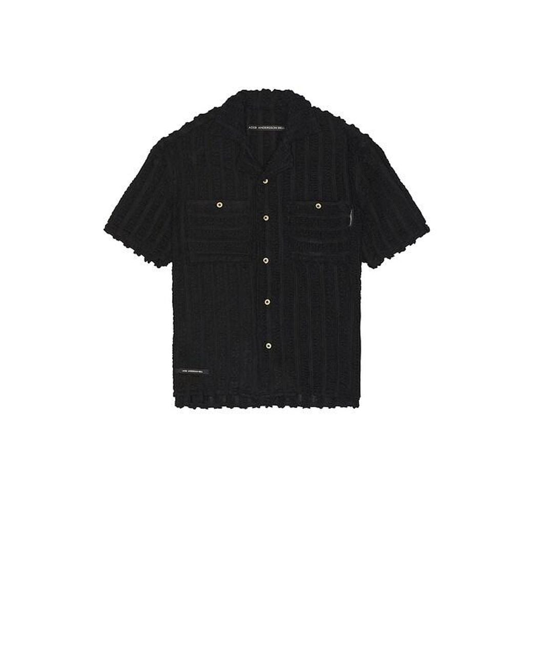 ANDERSSON BELL Black Kenley Knitted Open Collar Shirt for men