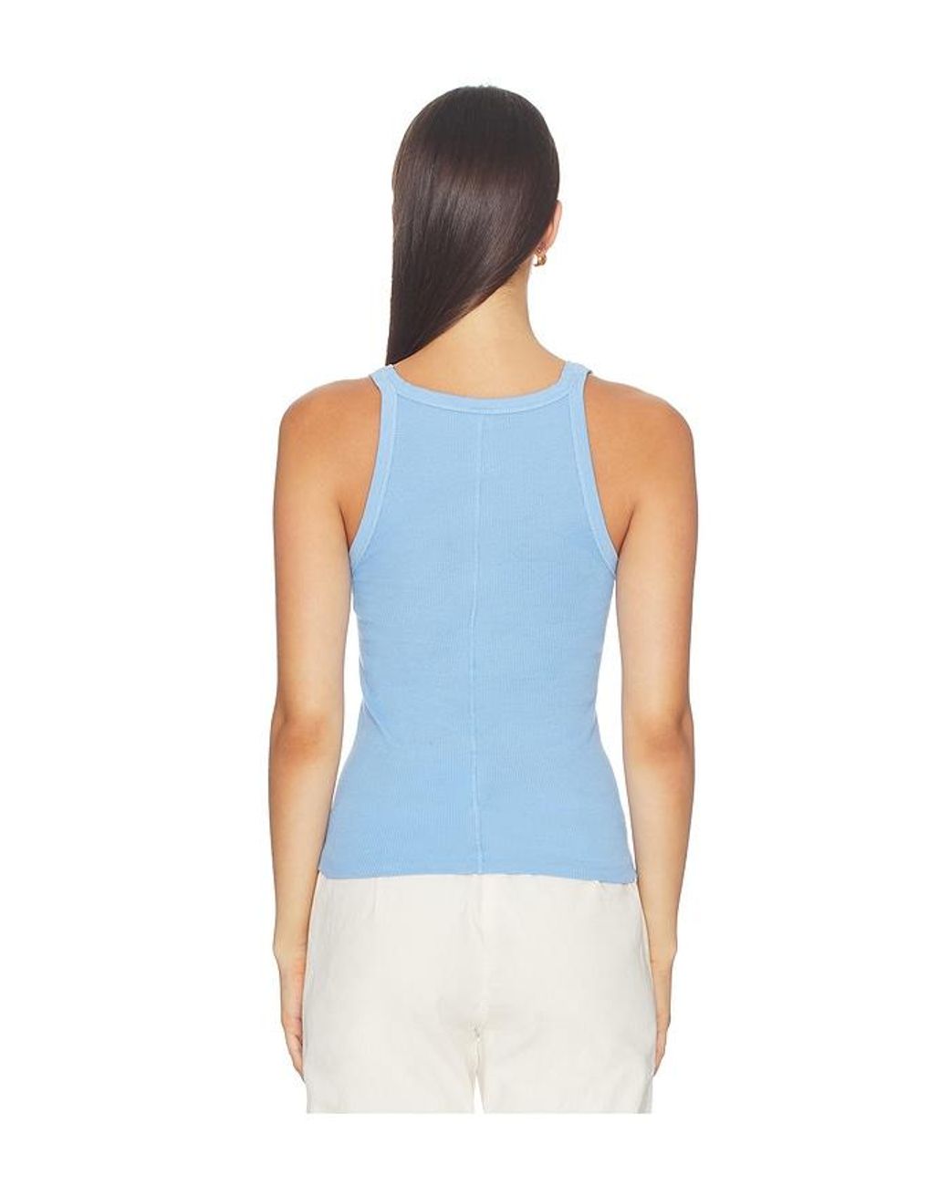 Re/done Blue Knotted Ribbed Tank