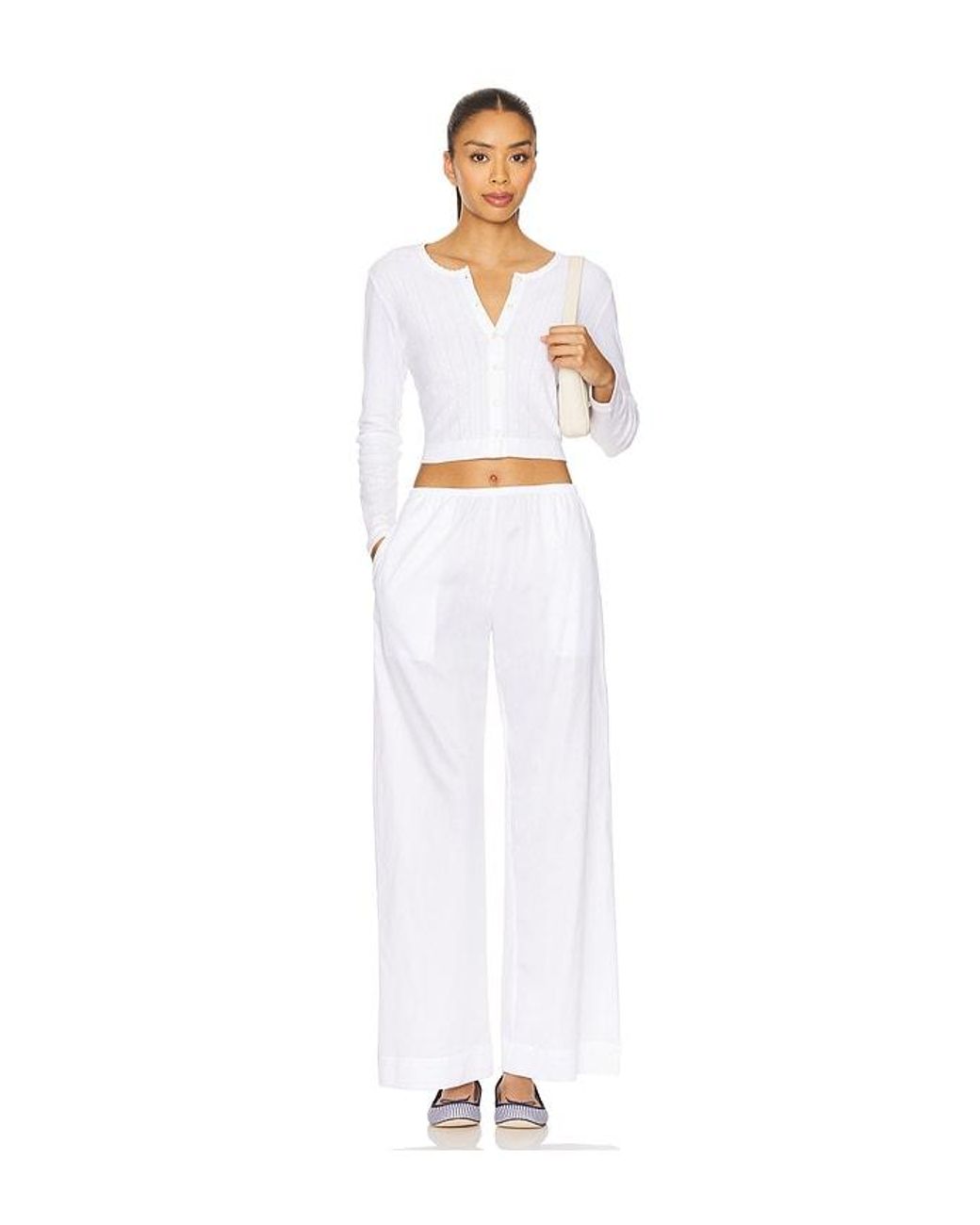 Leset White Pointelle Crop Cardigan