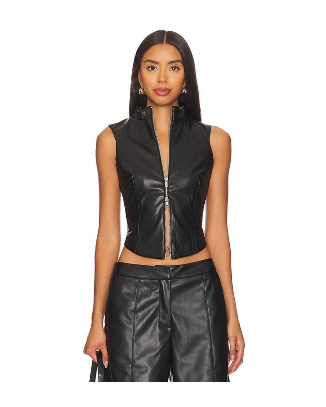 BY.DYLN Black Faux Leather Stella Zip Vest