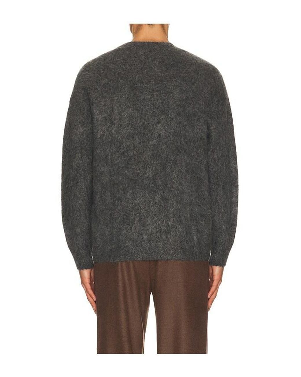 Soft Goat Gray Relaxed Fit Alpaca Crewneck Sweater for men