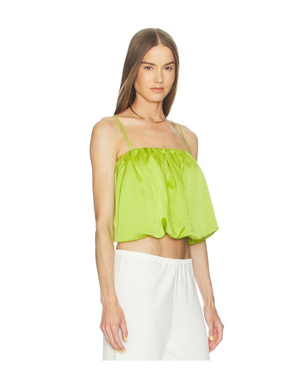 Susana Monaco Green Satin Bubble String Top