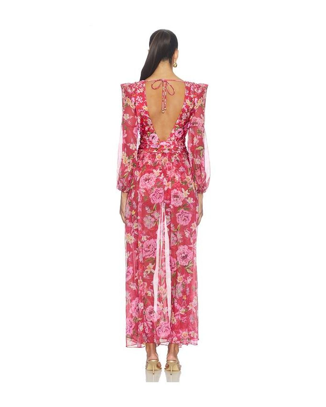 PATBO Red Peony Print Plunge Maxi Dress