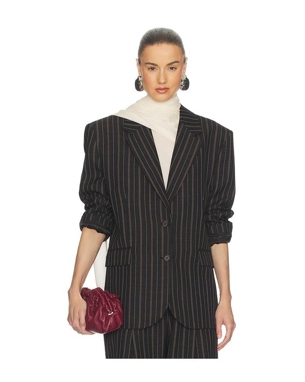 Helsa Black Stripe Twill Boyfriend Blazer