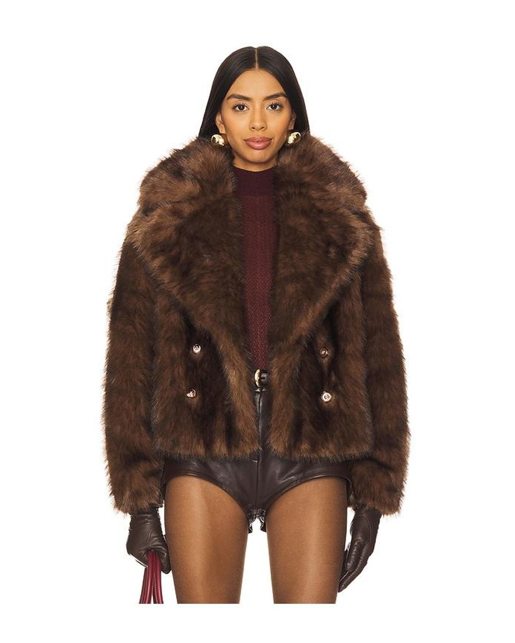 Adrienne Landau Brown The Cornelia Faux Fur Peacoat