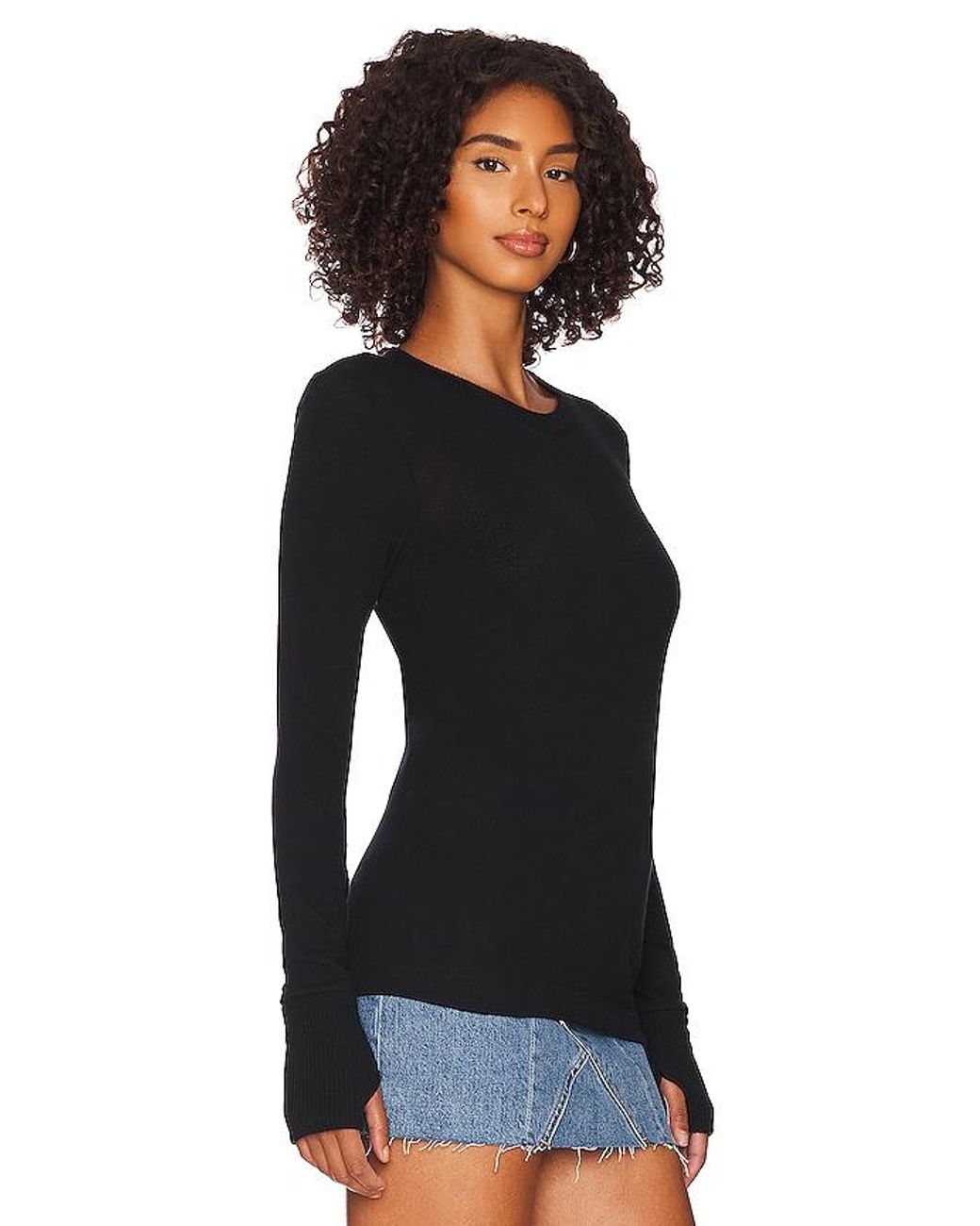 Enza Costa Black Cashmere Easy Cuffed Crew