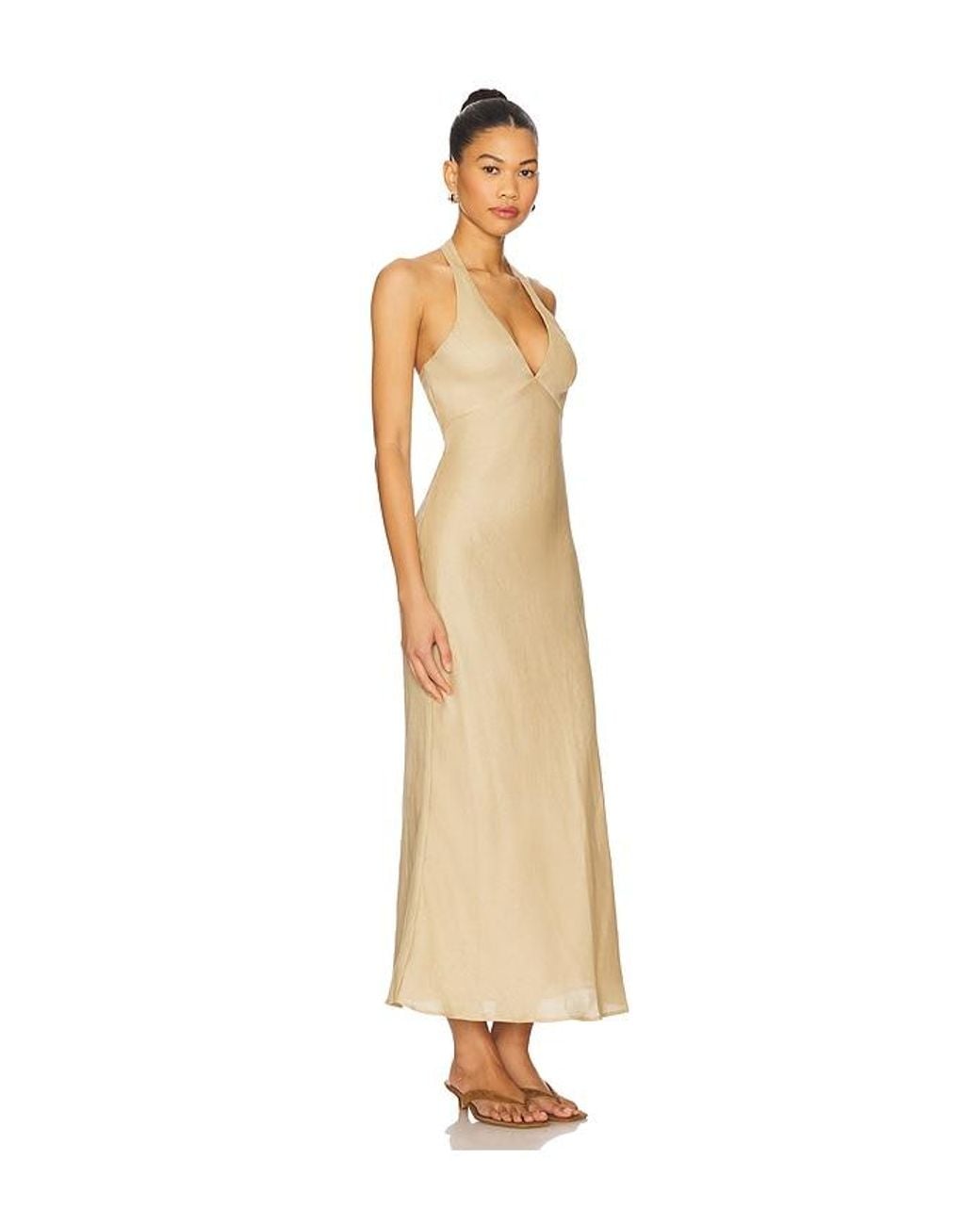 Bardot X Revolve Paola Halter Linen Midi Dress in Natural | Lyst