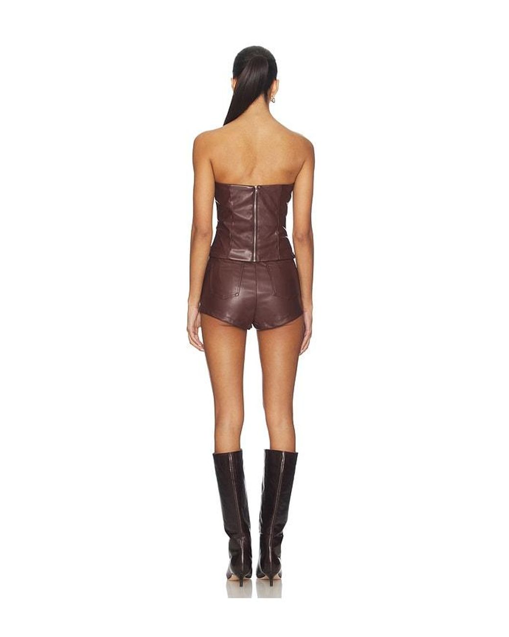 superdown Brown Kayla Faux Leather Short Set