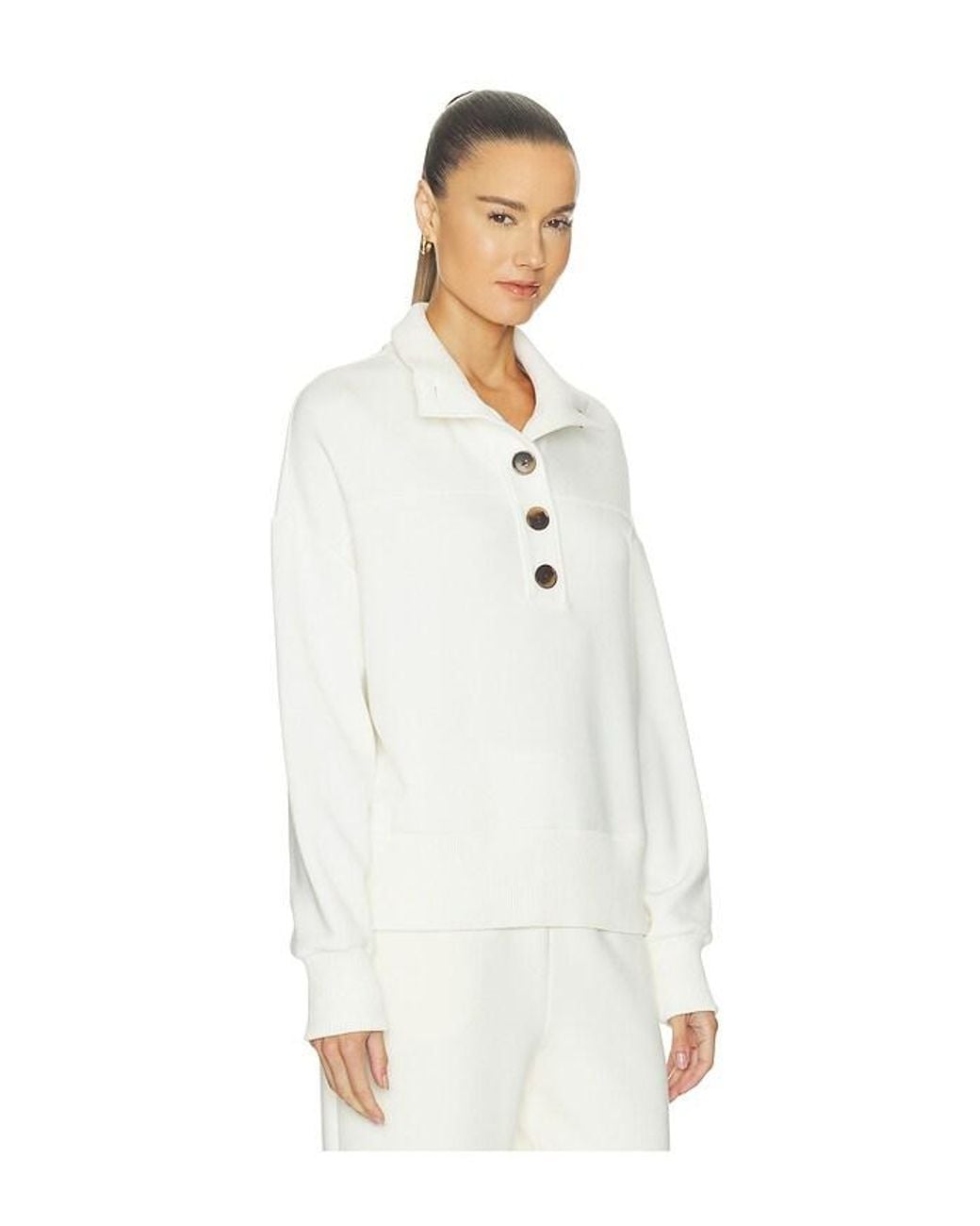 Varley White Bronya Button Placket Sweater