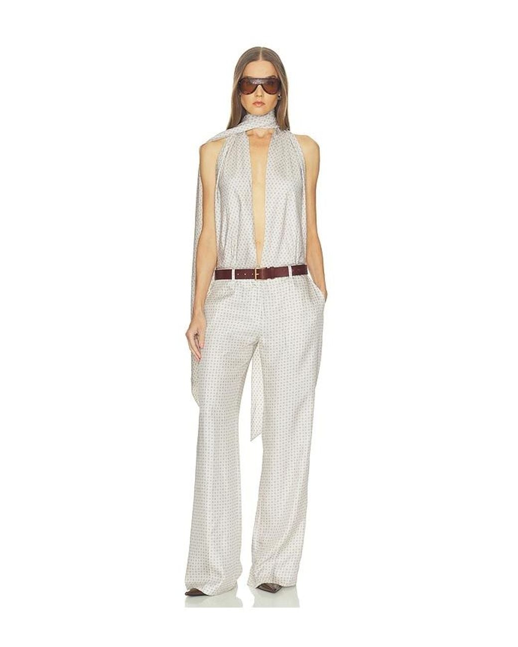 Helsa White Scarf Halter Jumpsuit