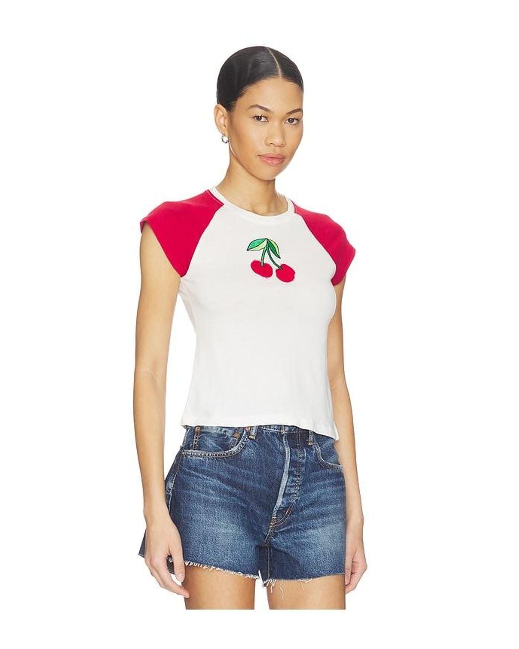 The Laundry Room Red Cherries Embroidery Raglan Baby Tee