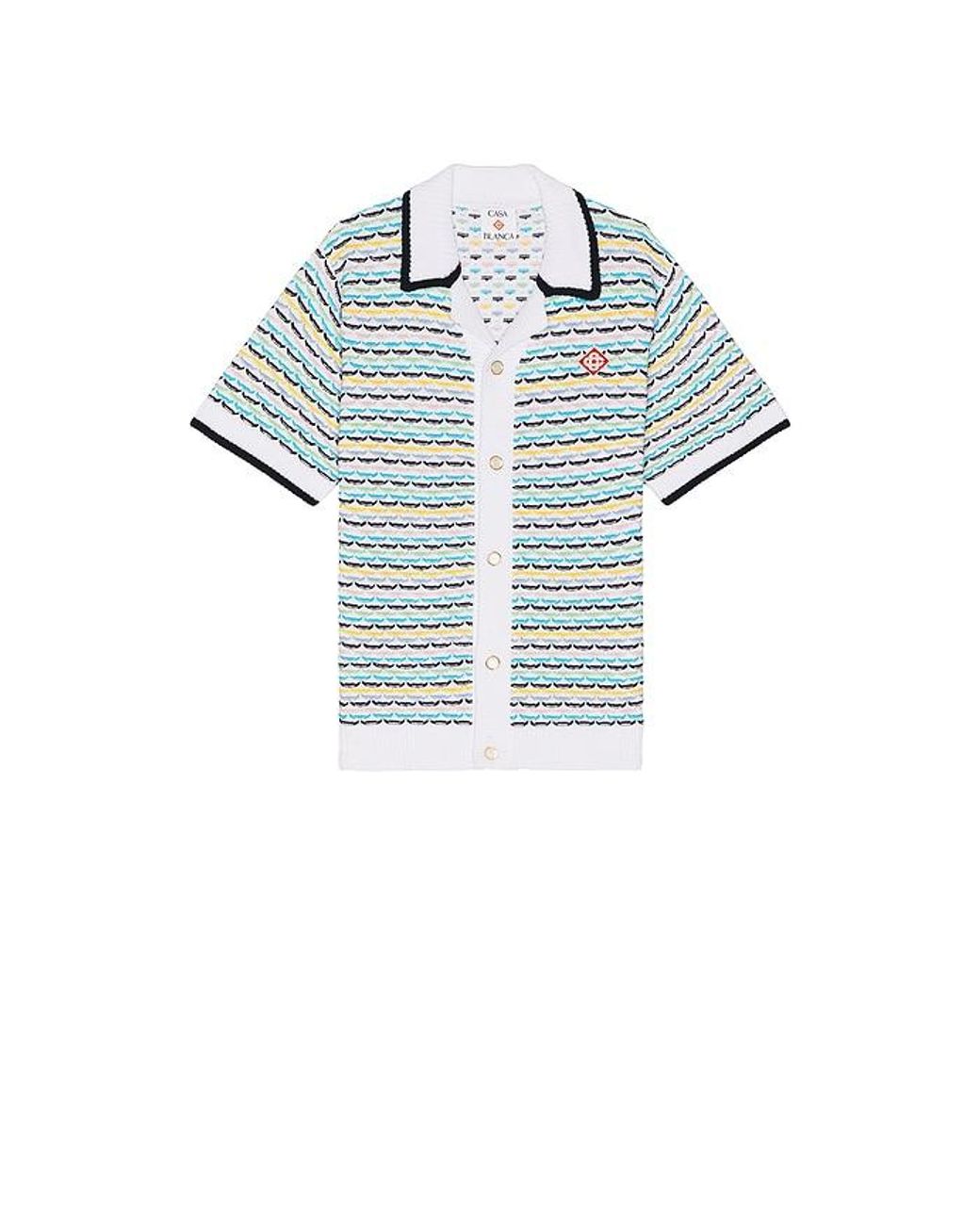 Casablanca White Tuck Stitch Short Sleeve Shirt for men