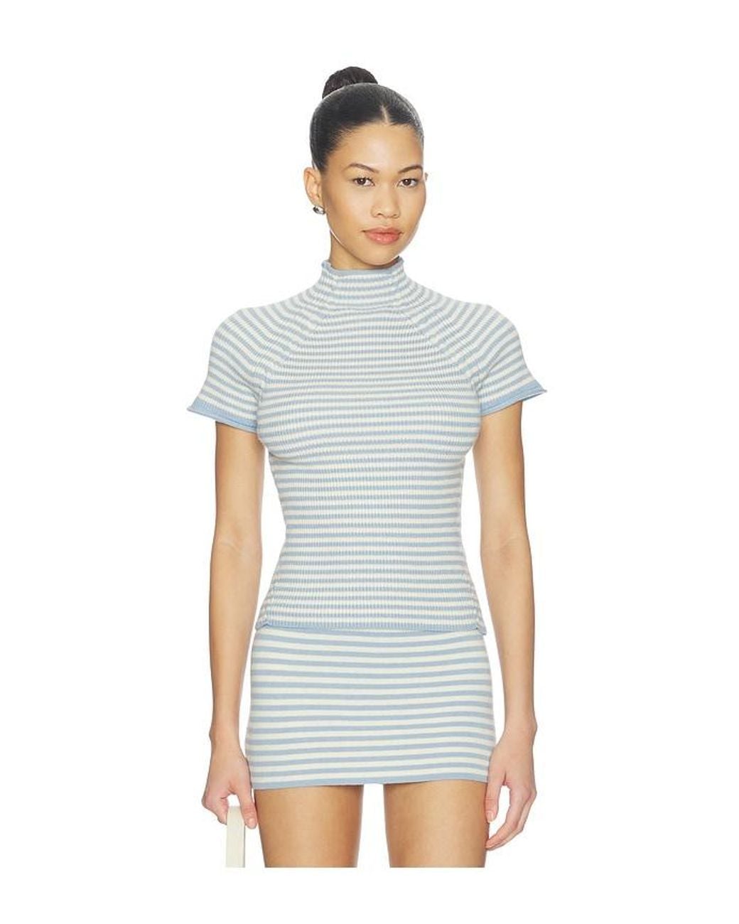 Frankie's Bikinis White Harmony Cloud Knit Mock Neck Tee