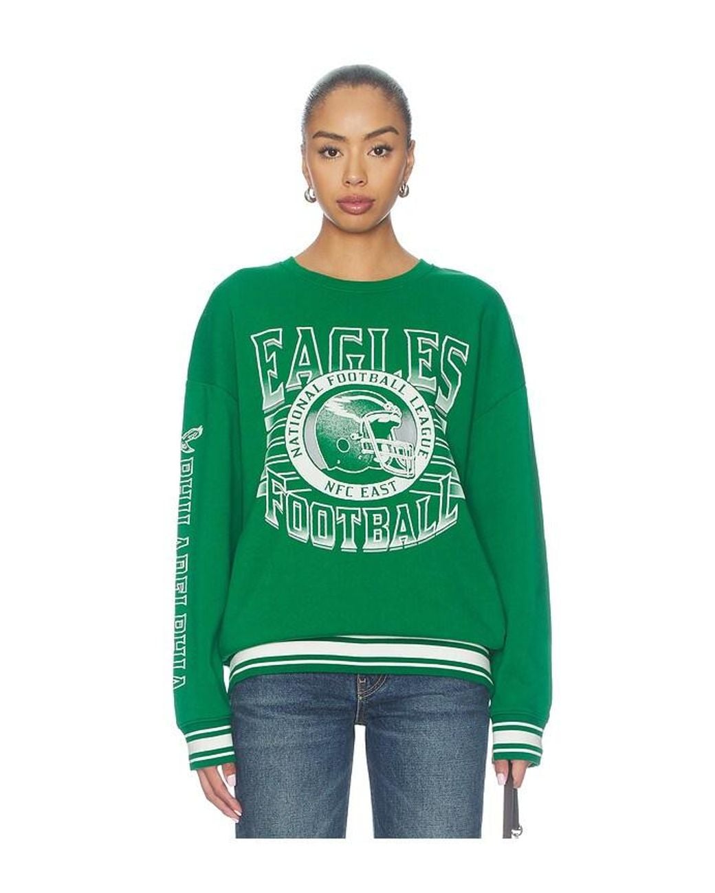 Junk Food Green Eagles Striped Rib Crew Sweatshirt