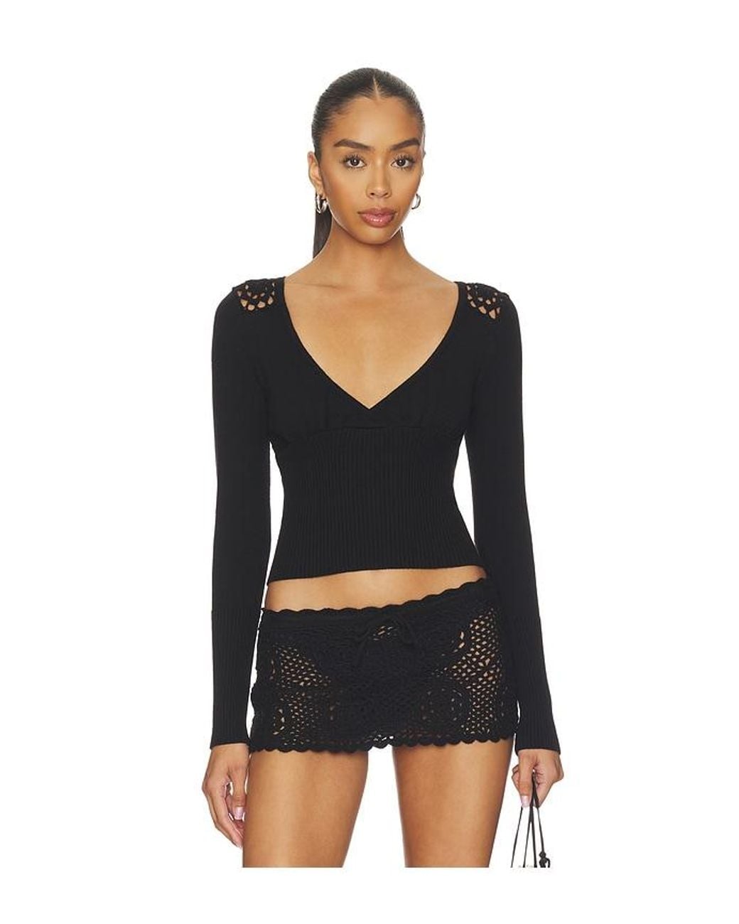 Frankie's Bikinis Black Arlo Cloud Knit Long Sleeve Shirt