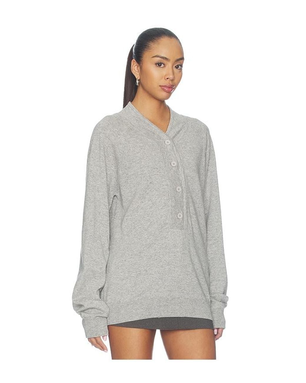 AYA MUSE Gray Knit Henley Sweater