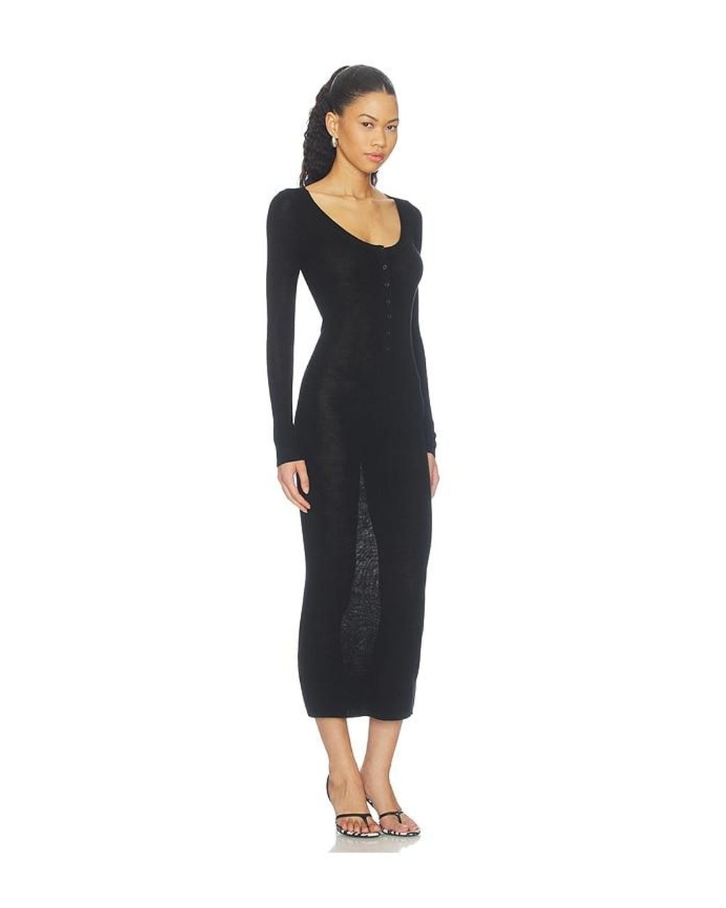 Susana Monaco Black Light Merino Henley Longsleeve Dress