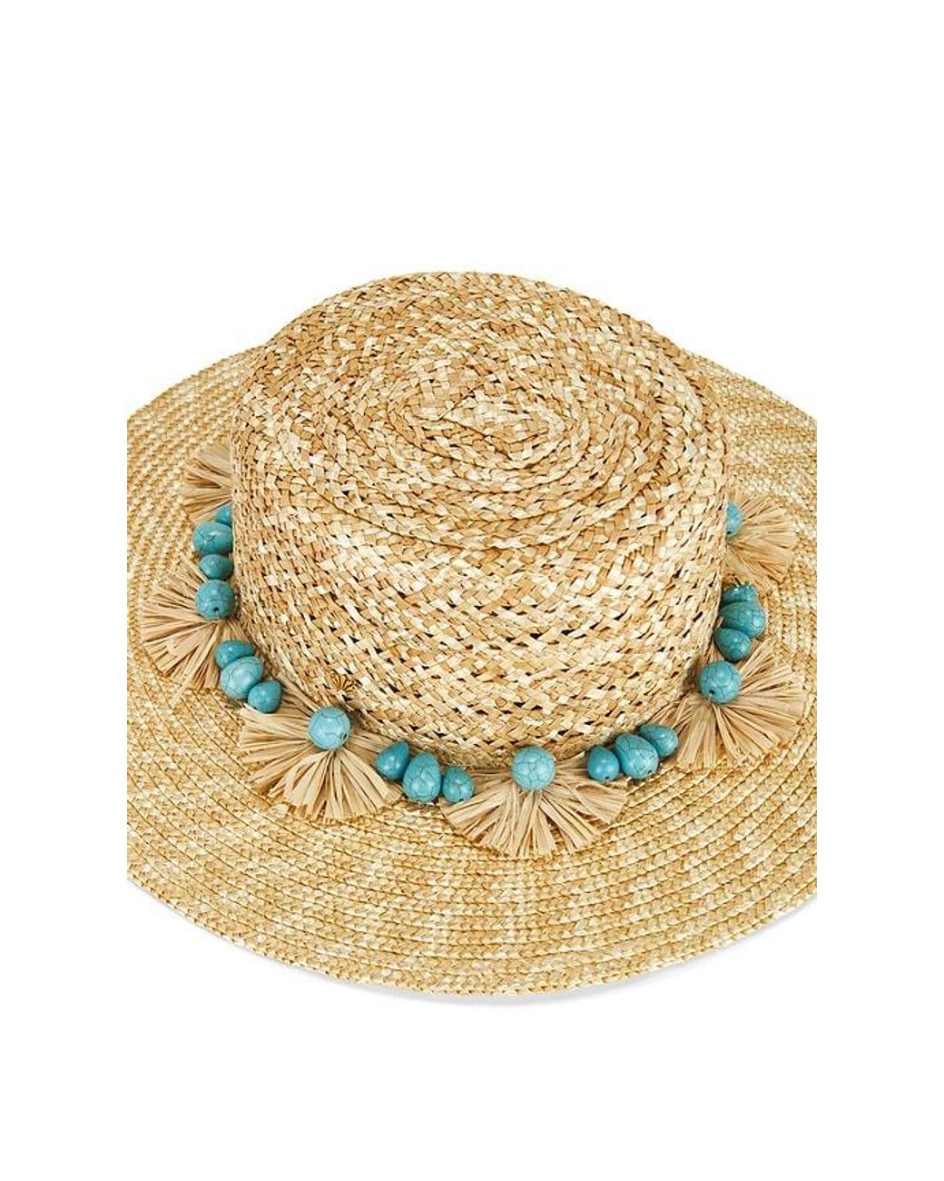 Lele Sadoughi Blue Poms Straw Hat