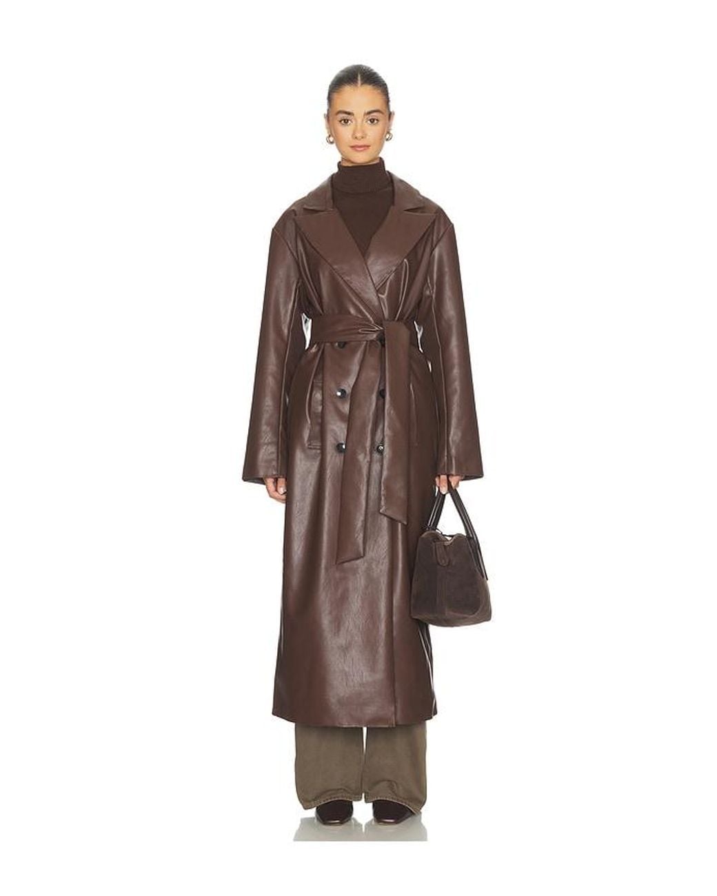 ALL THE WAYS Brown Carey Faux Leather Trench