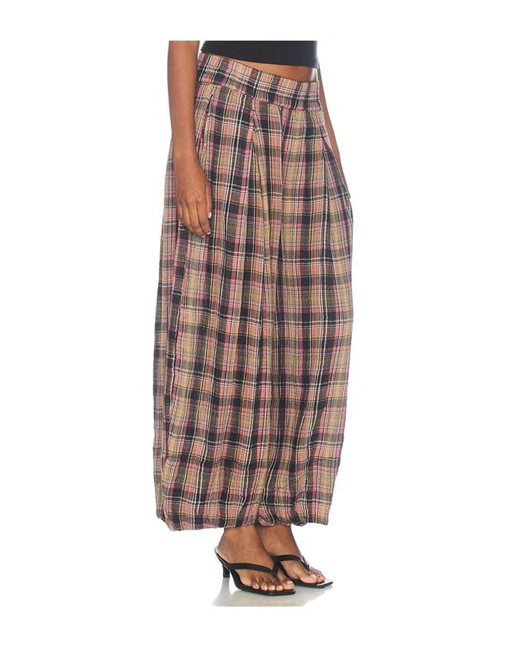 Free People Brown Moonflower Plaid Balloon Pant