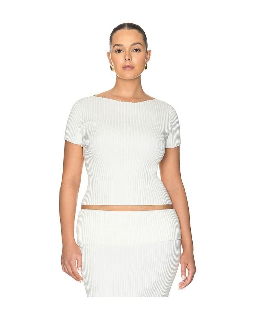 L'academie White 'Academie Jordin Short Sleeve Rib Top