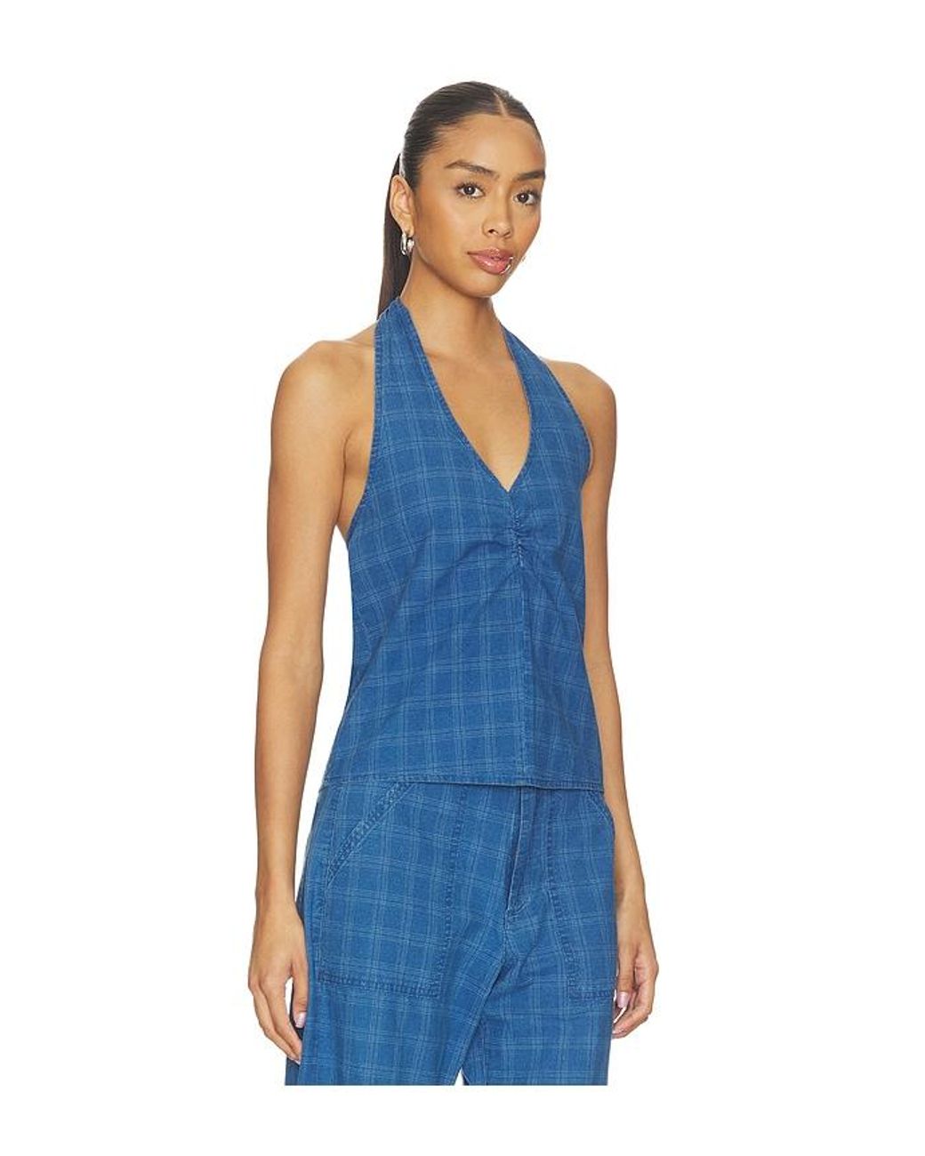 LNA Blue Cora Plaid Halter