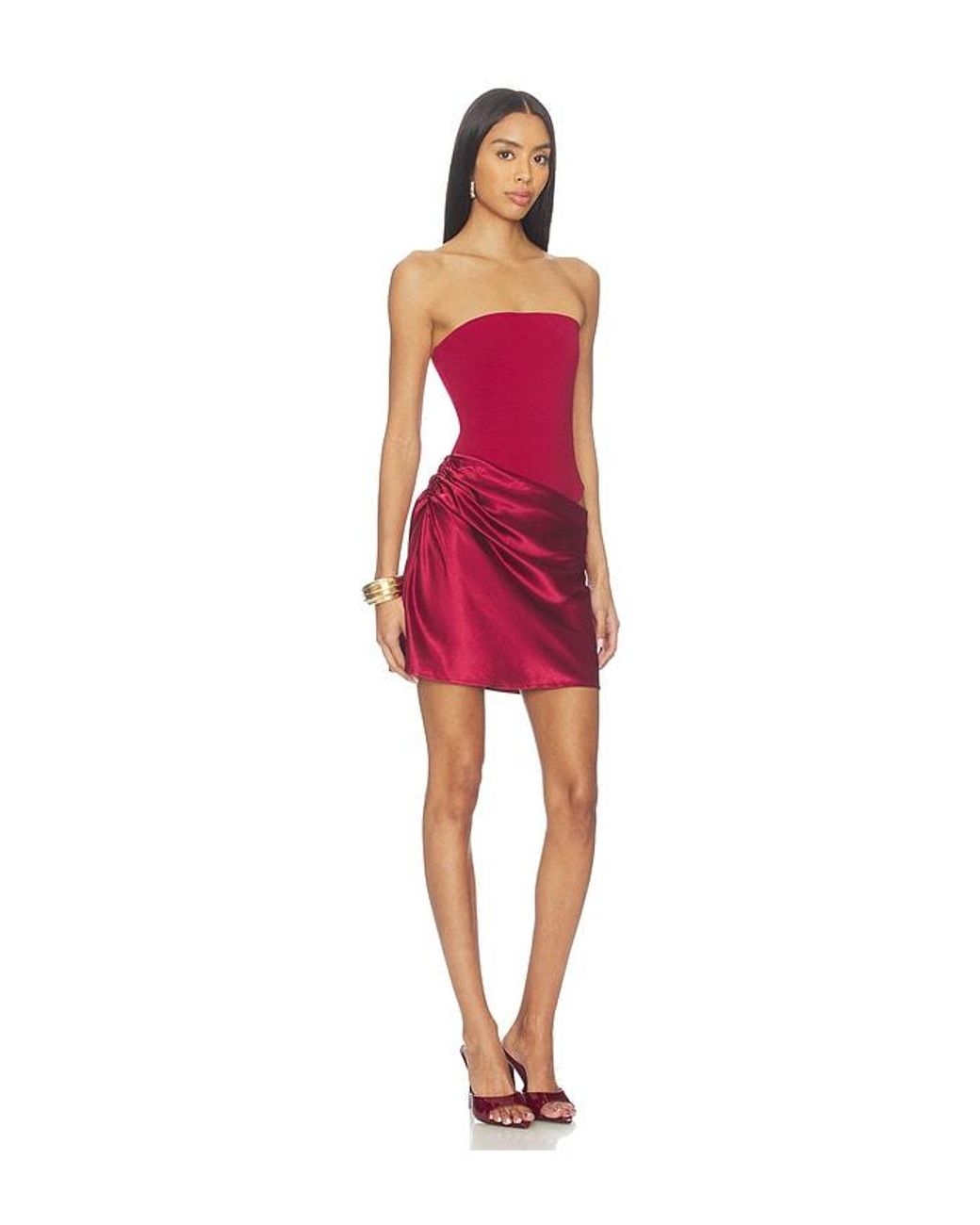 superdown pink strapless dress Asher this maxi dress features a sleek strapless silhouette and an elasticized straight neckline that comfortably hugs your frame..strapless neckline.pull on.approximate length is 57 inches.lined.Regular Fit.42% acrylic / 30% polyester / 28% nylon.Hand wash.Imported superdown Carrie Mini Dress in