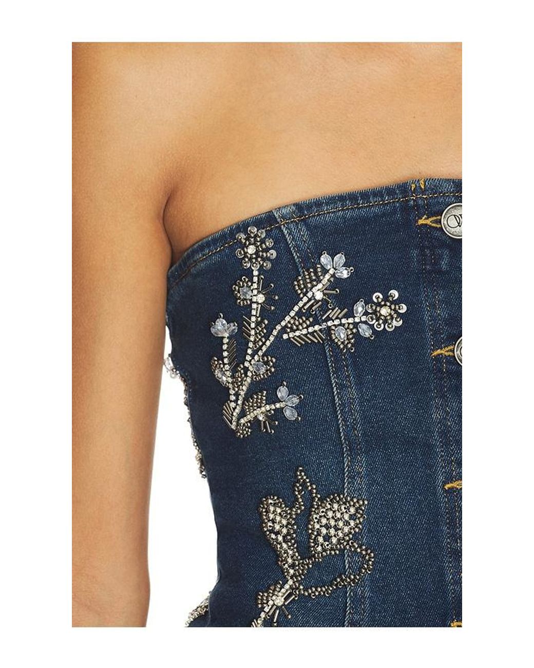 OW Collection Blue Nova Embellished Denim Top