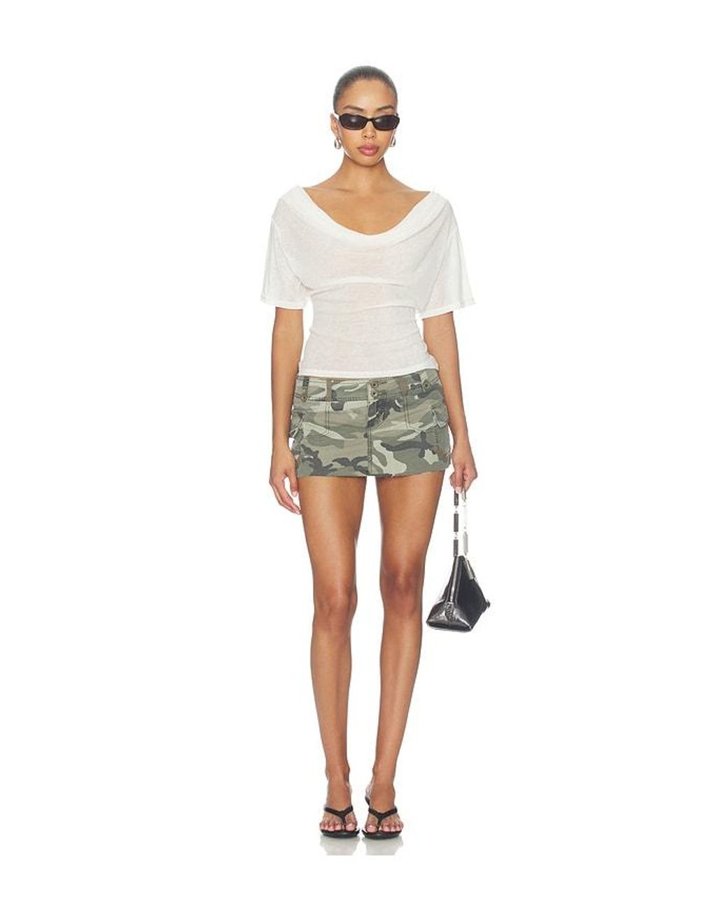 EB DENIM White Madeo Cowl Neck Tee