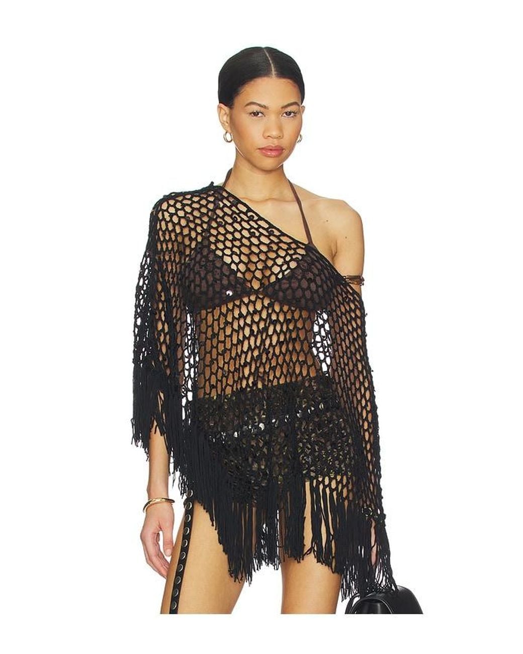 MORE TO COME Black Loren Knit Poncho