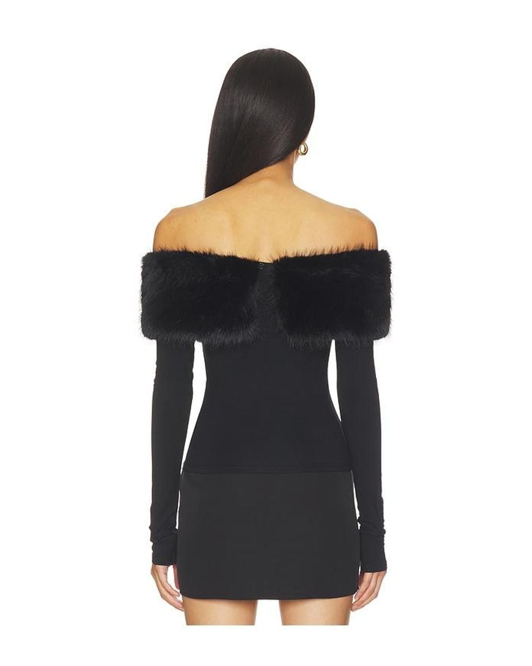 MORE TO COME Black Evie Faux Fur Top