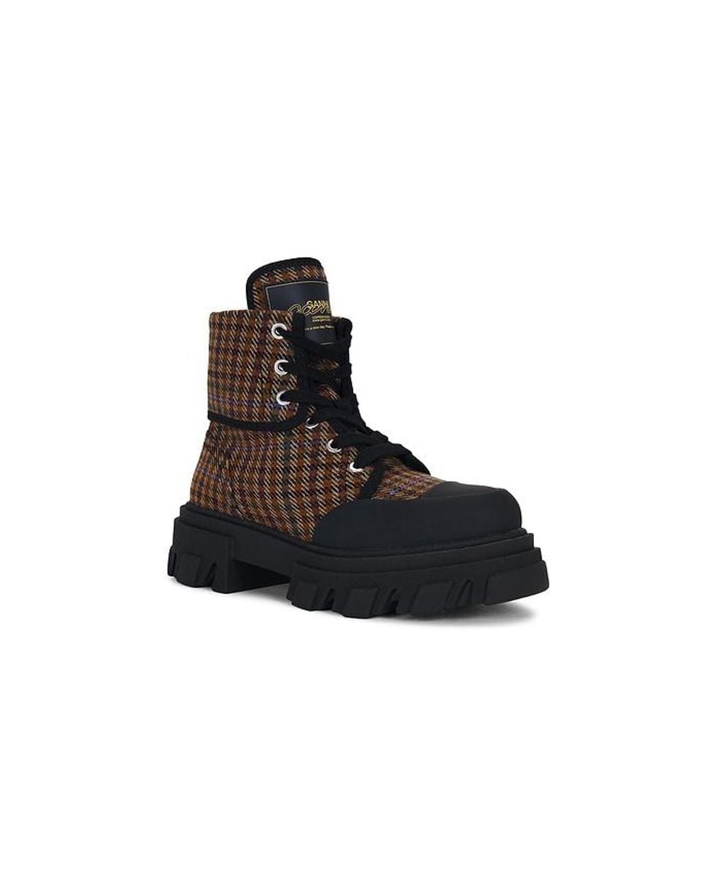 Ganni Brown Cleated Canvas Wool Boot