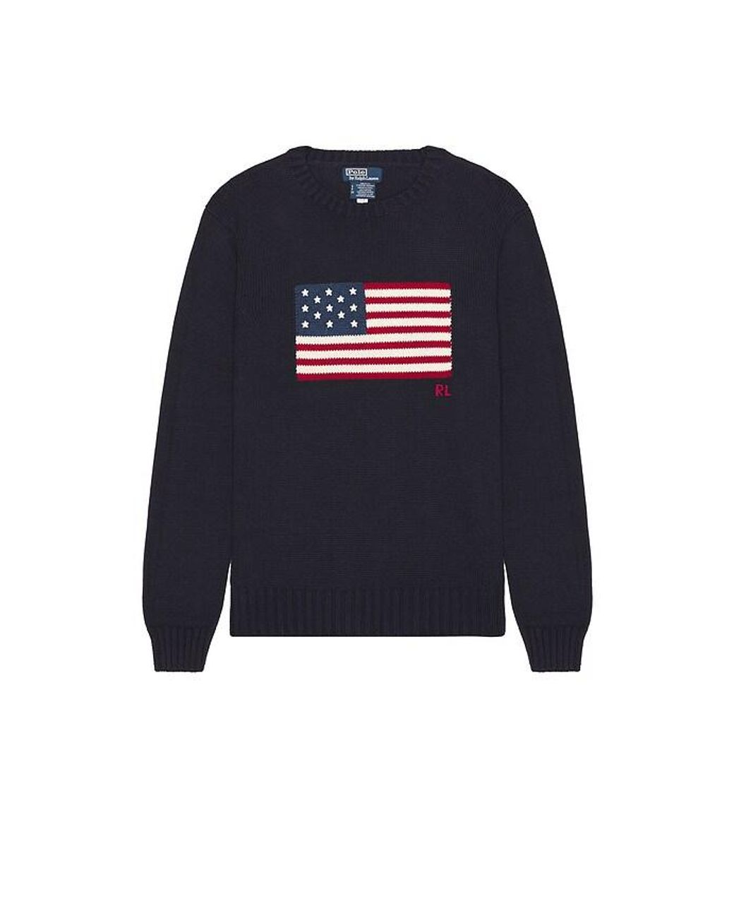 Polo Ralph Lauren Blue Roving Cotton Usa Flag Crewneck Sweater for men