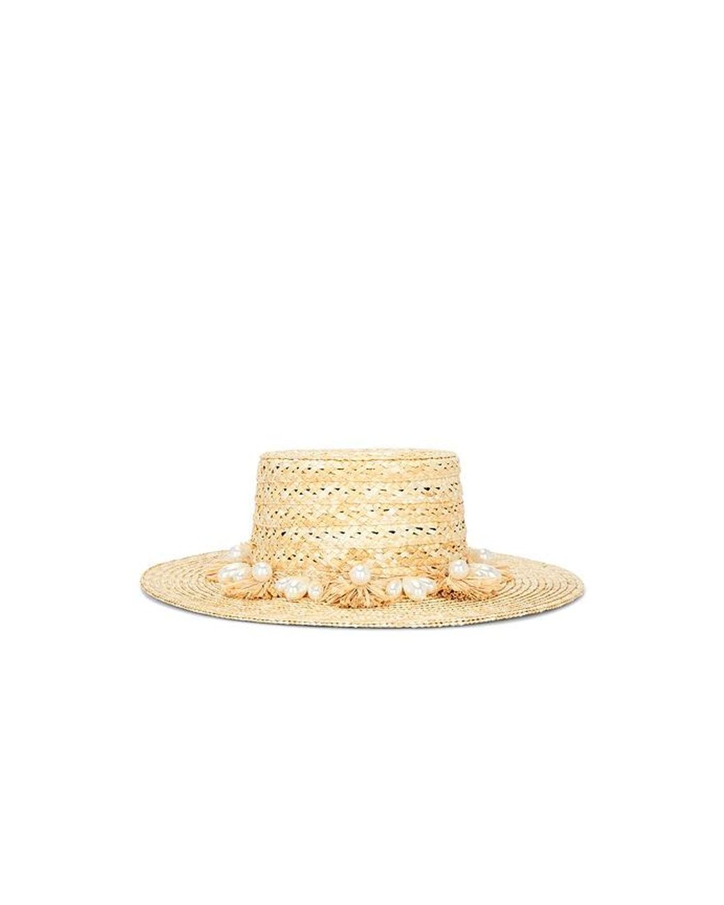 Lele Sadoughi Black Pearl Poms Straw Hat