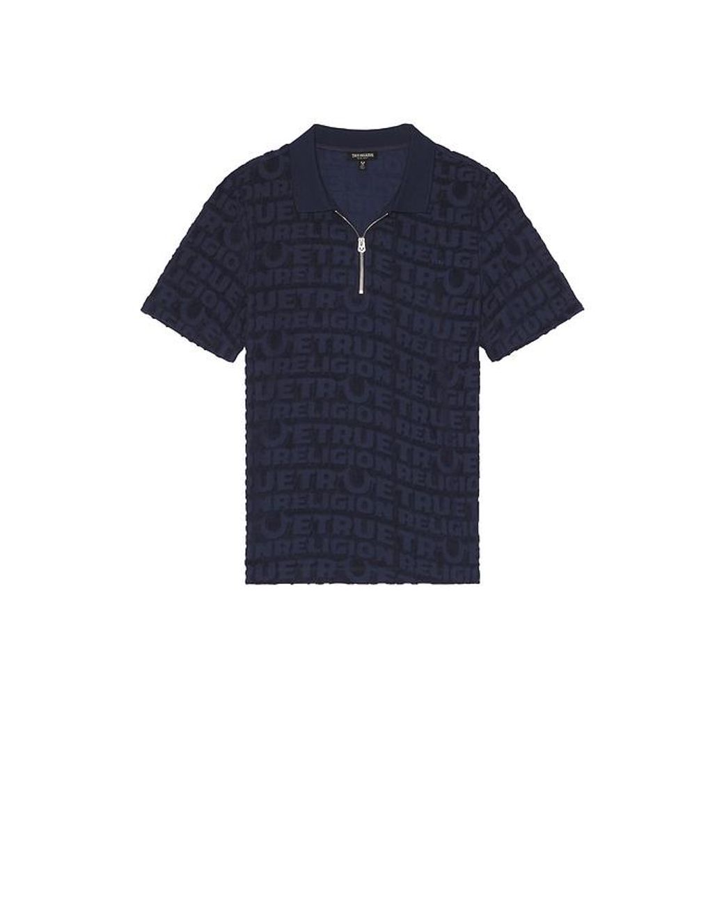 True Religion Blue Logo Terry Knit Zip Polo for men