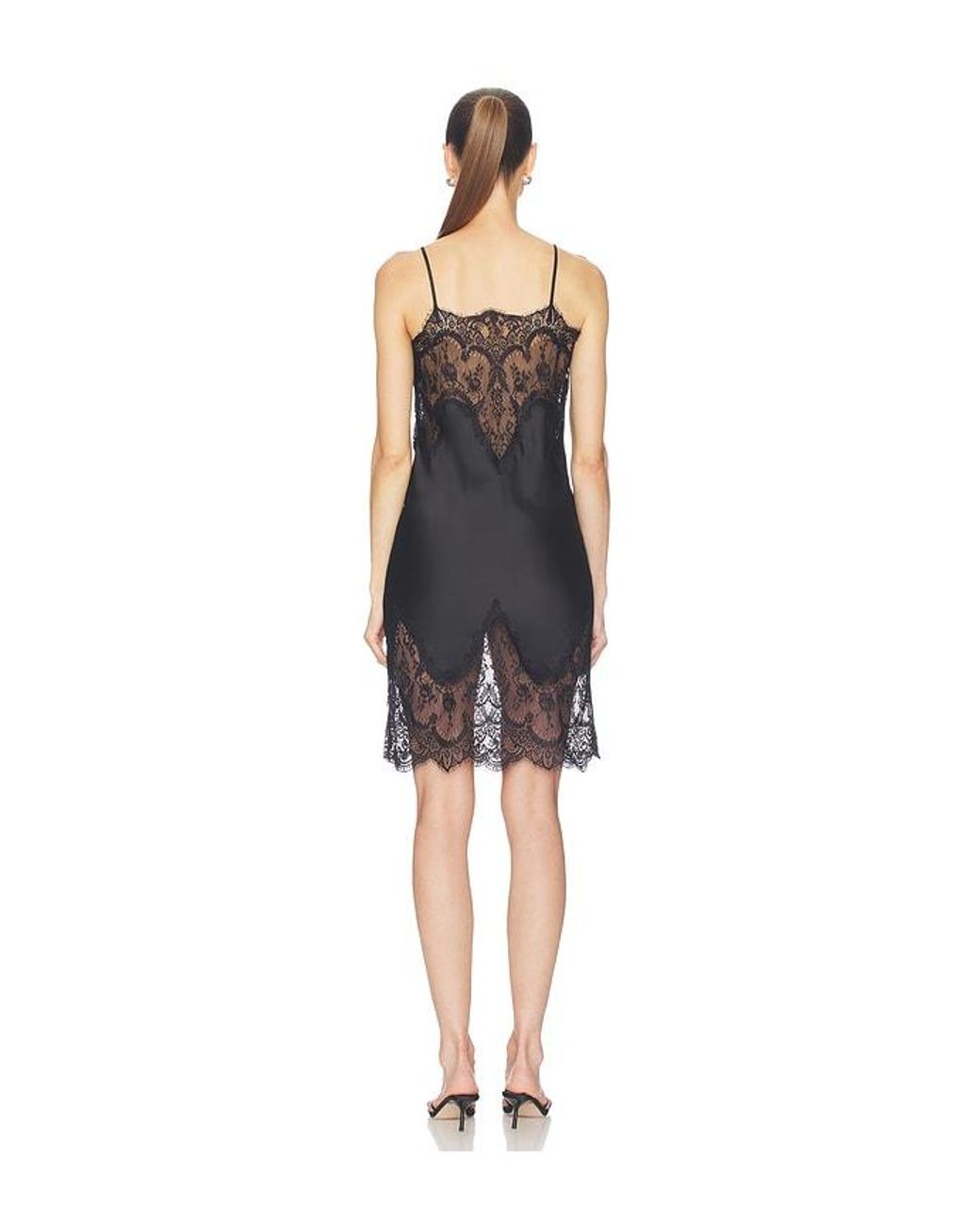Norma Kamali Black Bias Slip Dress To Knee With Lace