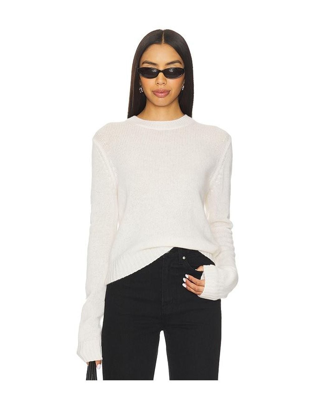 Enza Costa White Easy Long Sleeve Crew Sweater