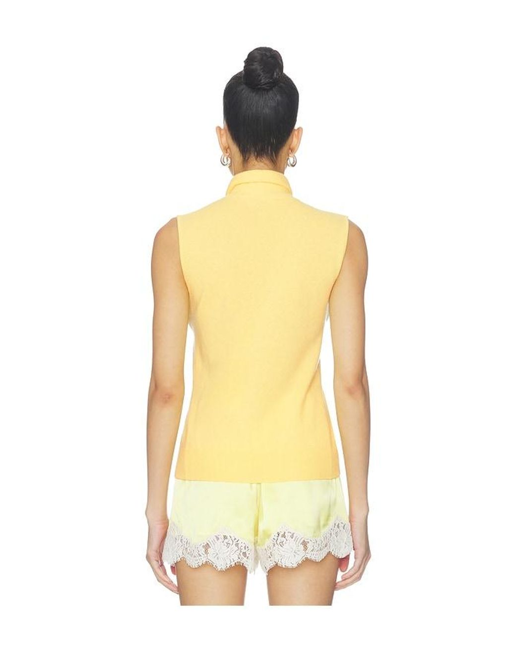 AKNVAS Yellow Giorgia Cashmere Wool Blend Sleeveless Tie Knit Top