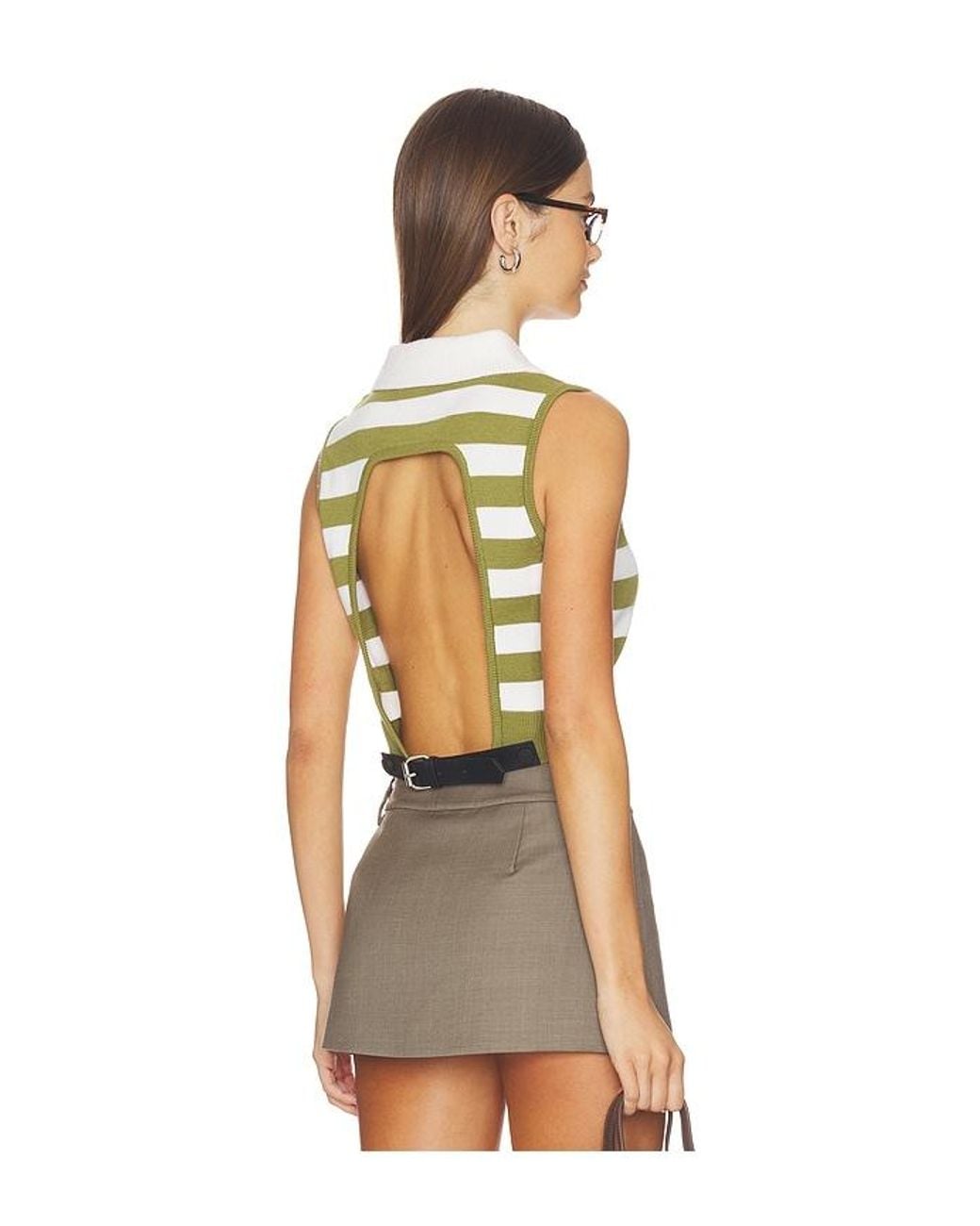Monse Natural Leather Belt Cut Out Knitted Top