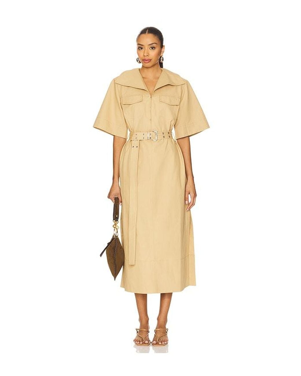 Ganni Natural Classic Summer Suiting Cowl Neck Long Dress
