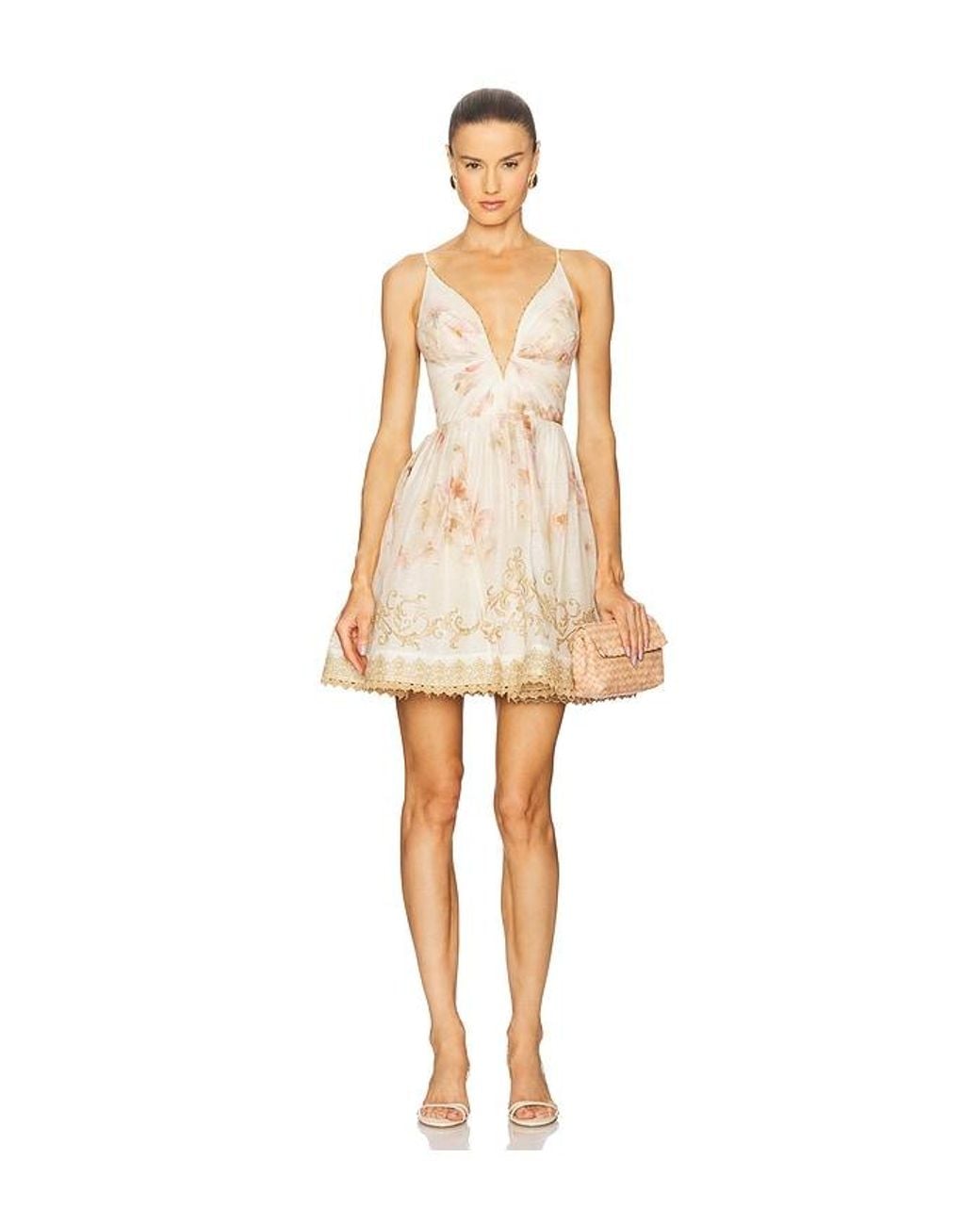 Zimmermann Natural Hypnotic V Neck Mini Dress