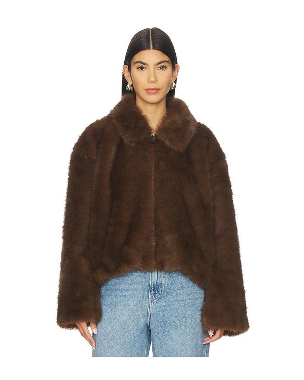 Bardot Brown Sylvie Zip Faux Fur Jacket