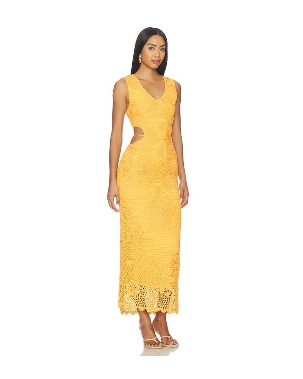 Jonathan Simkhai Yellow Lyla Crochet Midi Dress