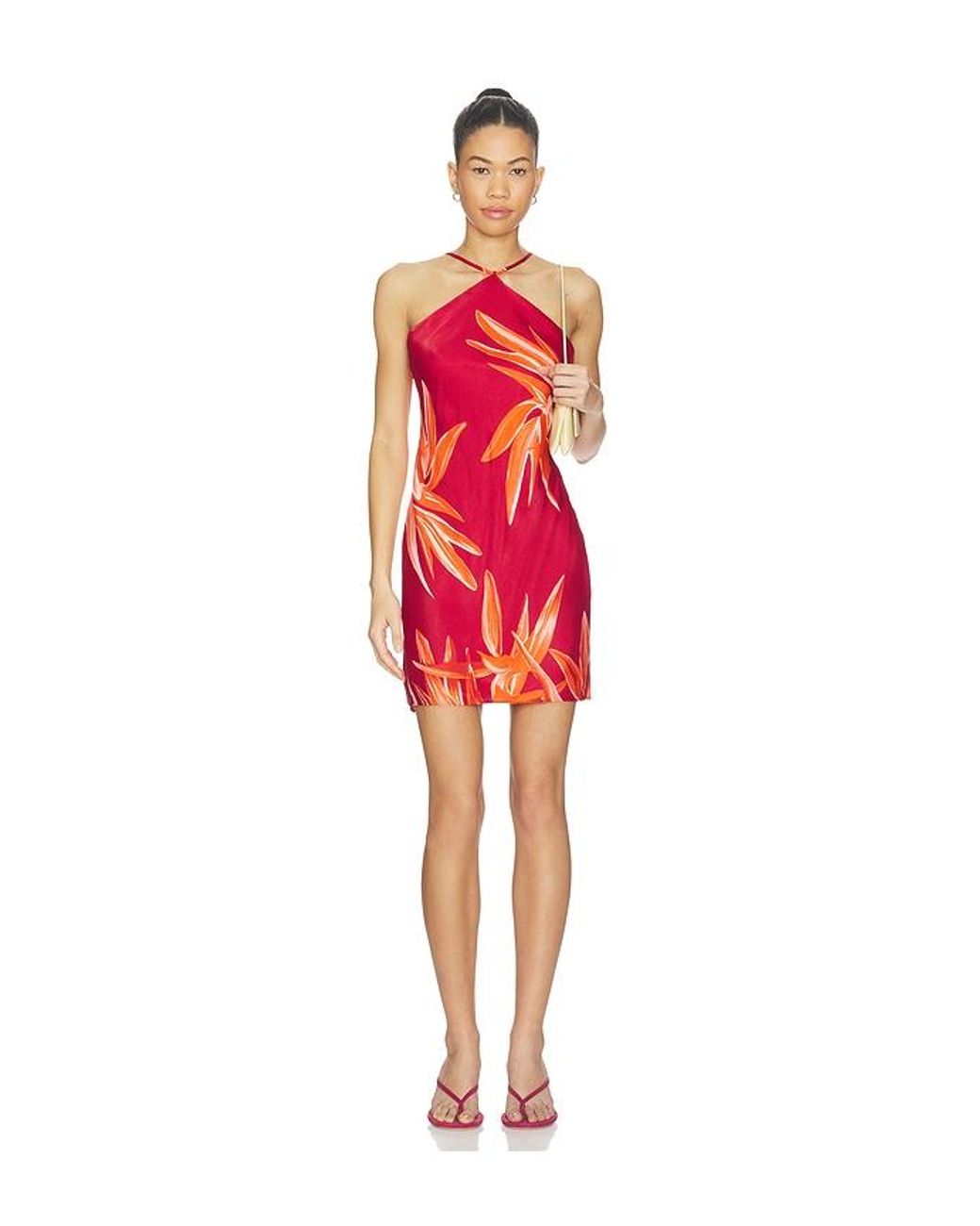 Rococo Sand Red Bias Halter Mini Dress