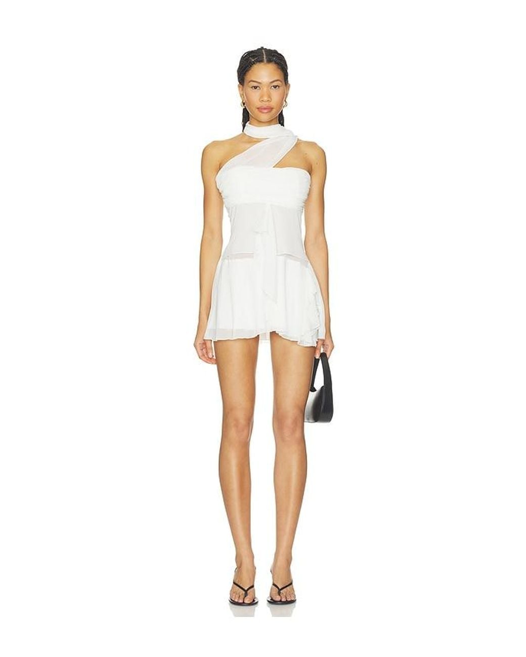 GUIZIO White Chiffon Wrap Dress