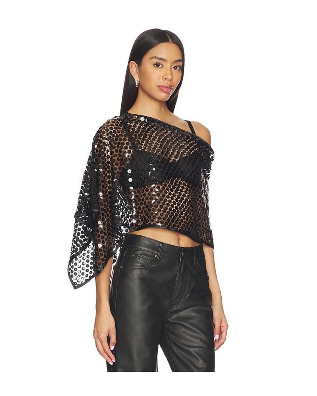 Jaded London Black Sequin Cape Top