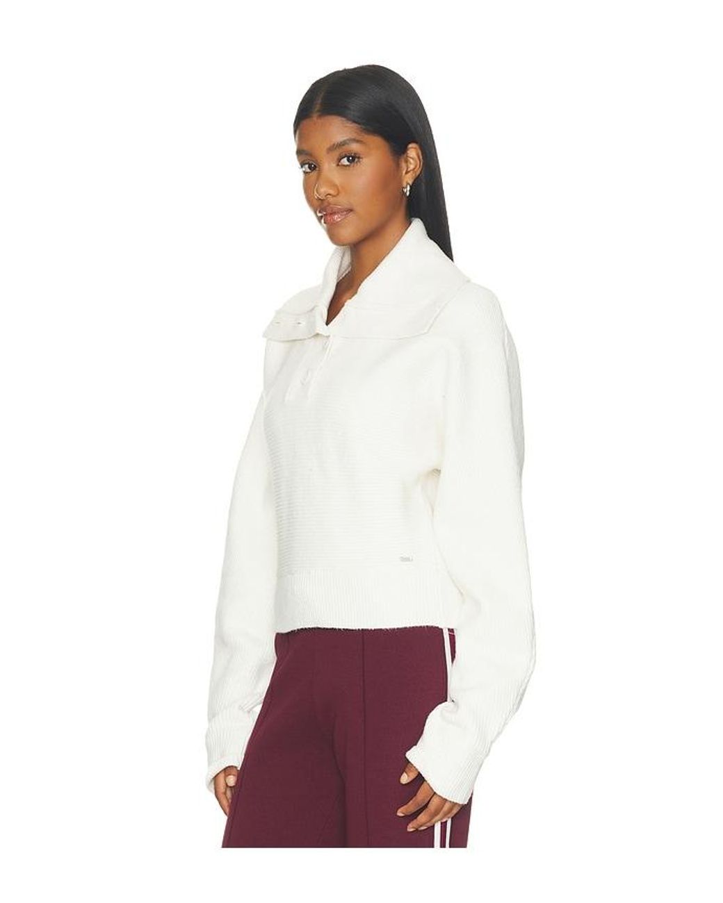 ADANOLA White Volume Sleeve Knit Henley Pullover